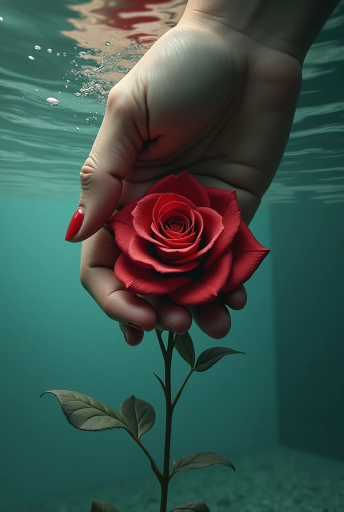 Rose held underwater by hand