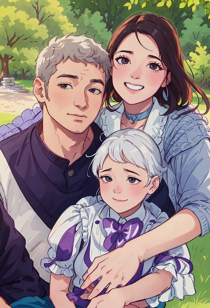 (best quality:0.8) perfect anime illustration, arafed man and woman sitting with a boy in a park, husband wife and son, portrait of family of three, family photography, family portrait, family photo, happy family, full protrait, a picture, profile picture, photo portrait, by Jason Felix, mid portrait, christian cline, by Kristin Nelson, tyler west, commercial photo, profile pic