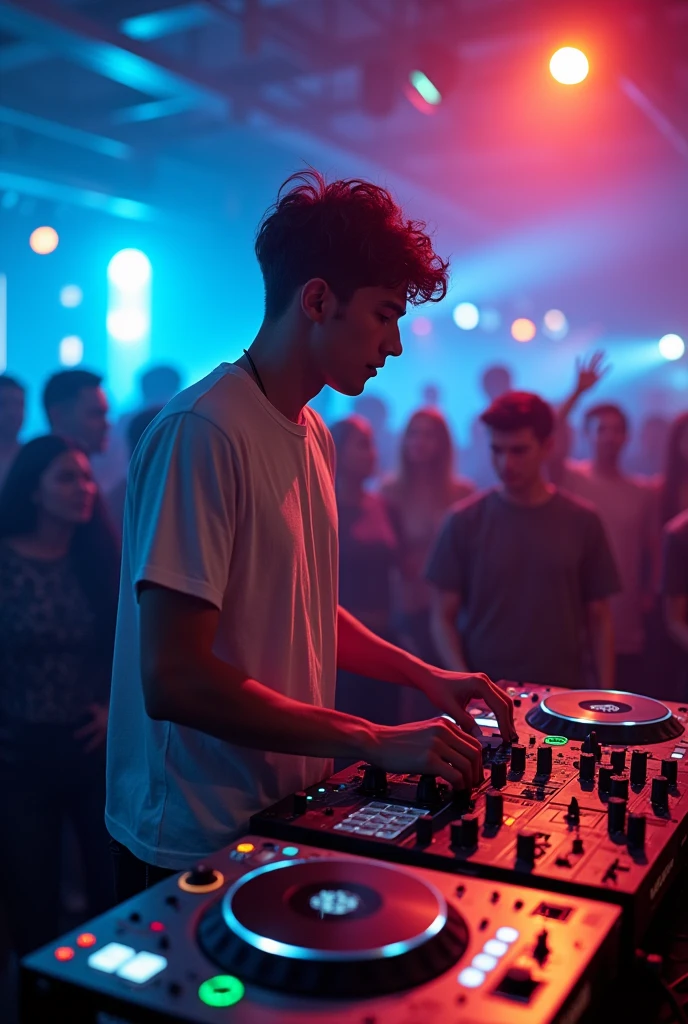 24 old year boy playing a DJ player 
