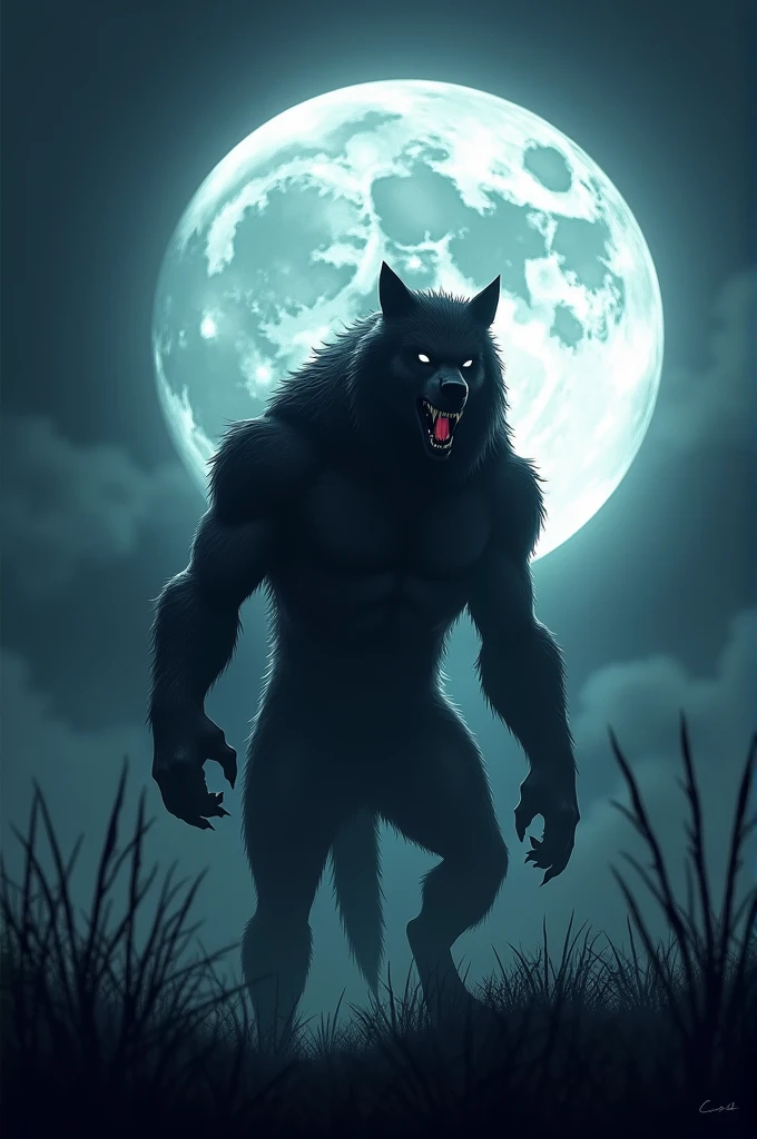 Werewolf in the background of the moon