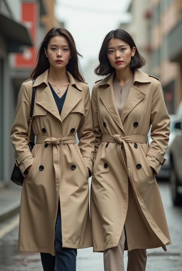 40 year Old Doktor Woman in beige Trenchcoat with her Assistentin 17 years old in Trenchcoat 