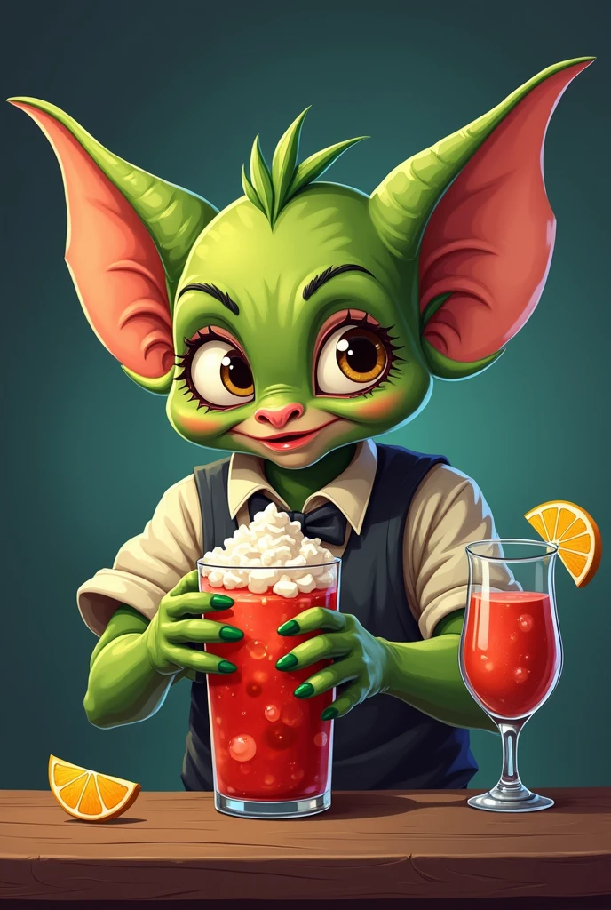 A super cute goblin mixing drinks,Logo style