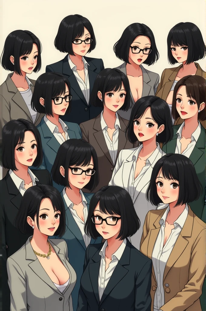 Based on the following characteristics, we generated an image of 20 working adults with a mature atmosphere. Most of the faces have a mature look.。Wearing glasses。
Hair length is bob。
Breasts are big breasts。Naked poses reveal secret parts(Pussy)The feeling of exposing。
Draw by Japanese people、I want a smile