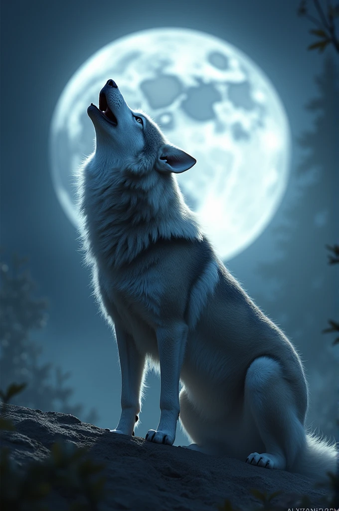 Wolf howling under the moon with the word Alexis in front 