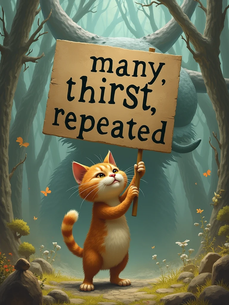 the cat is holding a sign that says "many, thirst, repeated" et Pumpjin
