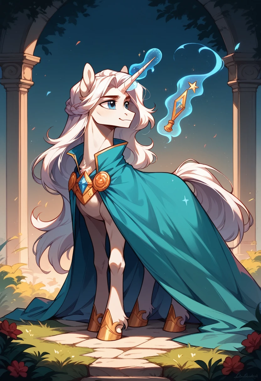 oc commission, mlp fanart, Pony Unicorn, beautiful.Male gender. Full body. Magic. long hair