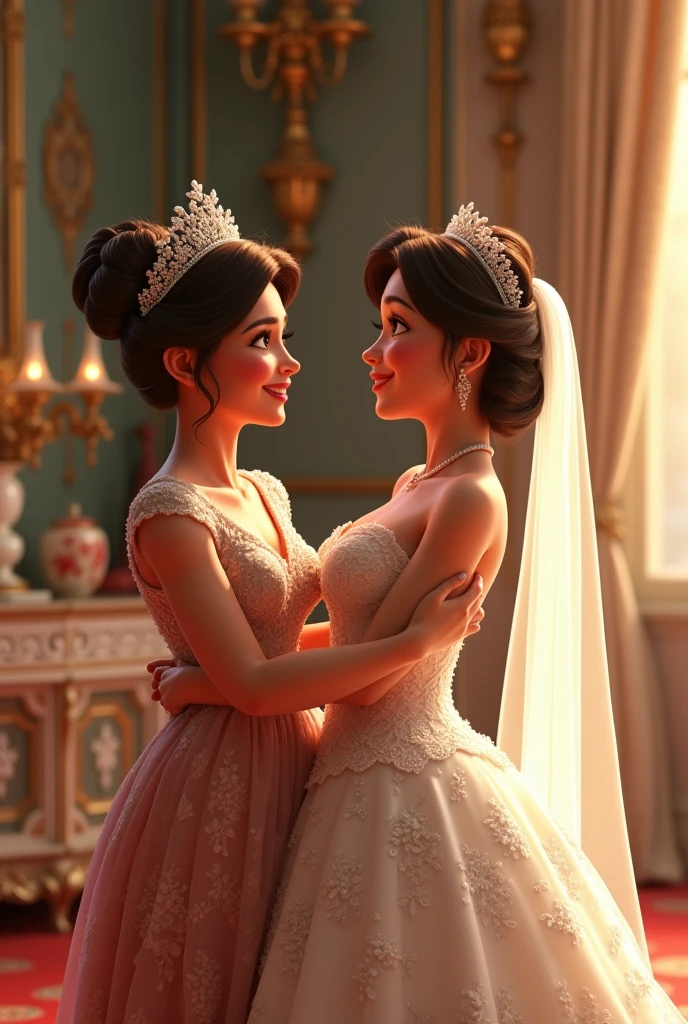  A mum talking to the bride at the wedding, pixar disney style, 3d , high-aesthetic, cinematic, masterpiece 