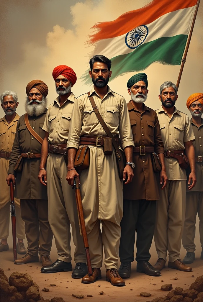 imagine a picture of real- Bhagat singh
Mangal Pandey 
Maharana pratap 
Chhatarpari Shivaji
Khudiram bose 
Veer savarkar 
Netaji 
Udham singh. Together 
Use the real image of all the above people 