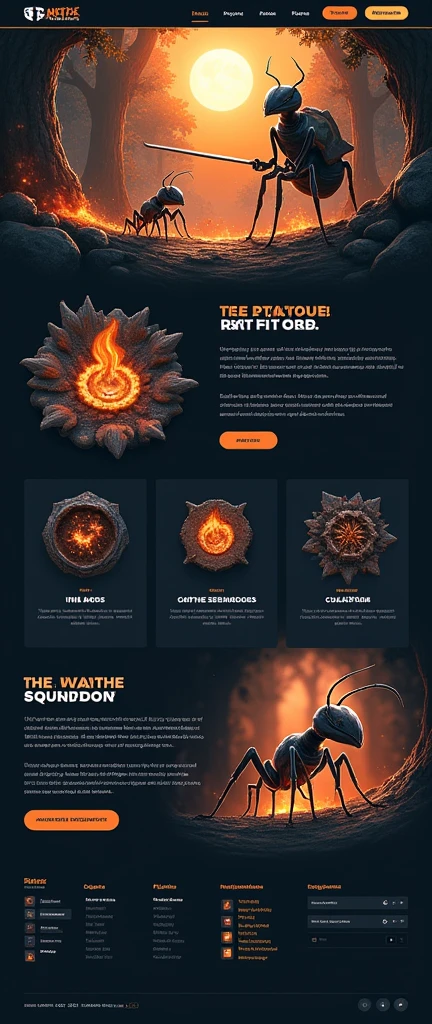 Generate an official website for gaming enterprise brand,reference:dribbble,Behance and other avant-garde web design creativity,Banner picture game font says:The Ants: Underground Kingdom The World's First Ant Strategy Games,Gaming websites,strategy game,Sandbox game style,Realistic style,3DRealistic style