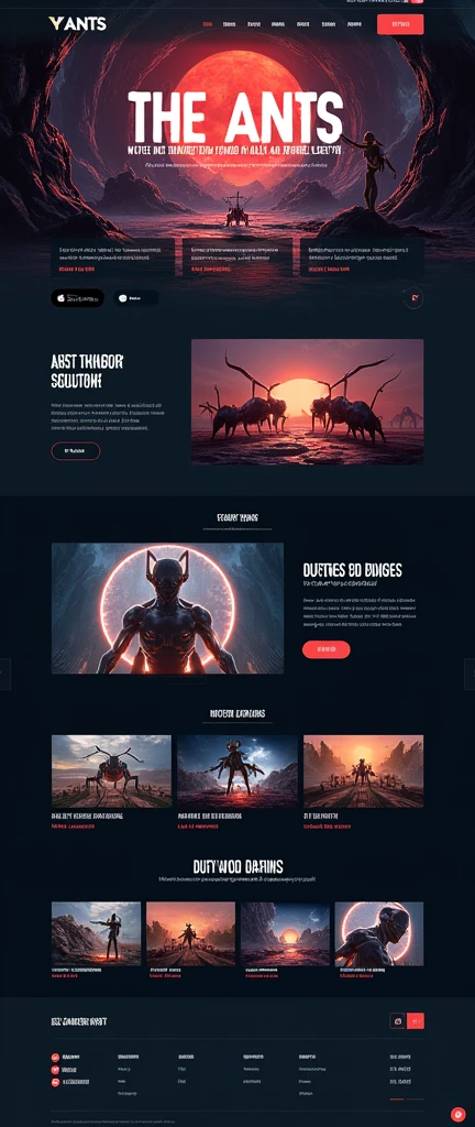 Generate an official website for gaming enterprise brand,reference:dribbble,Behance and other avant-garde web design creativity,High-end typesetting solutions,Advanced typography,Banner picture game font says:The Ants: Underground Kingdom The World's First Ant Strategy Games,Gaming websites,strategy game,Sandbox game style,Realistic style,3DRealistic style