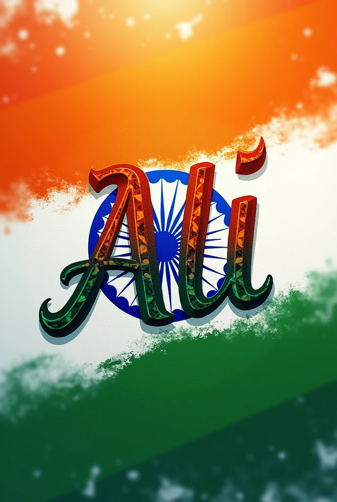 Ali's name written in Indian flag 