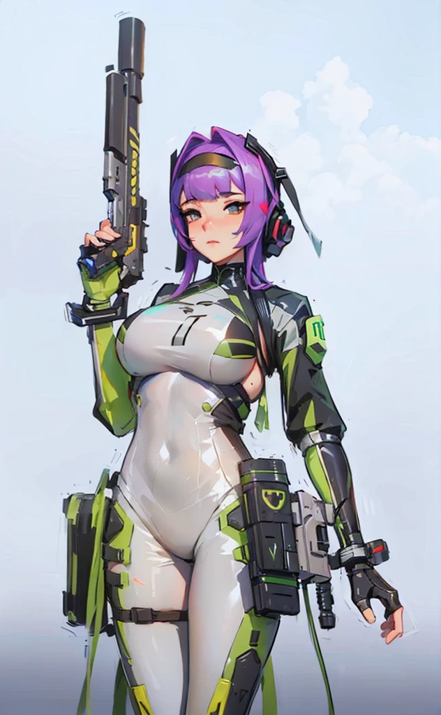 ((Best Quality, 8K, Masterpiece: 1.3)), best quality, ultra high res, a close up of a woman in a bodysuit holding a gun, oppai cyberpunk, as an overwatch character, from overwatch, thicc, as overwatch character, thicc build, mechanized soldier girl, biomechanical oppai, android heroine, overwatch inspired, bikini + tattered military gear, m4 sopmod ii girls frontline, overwatch style, perfect android girl