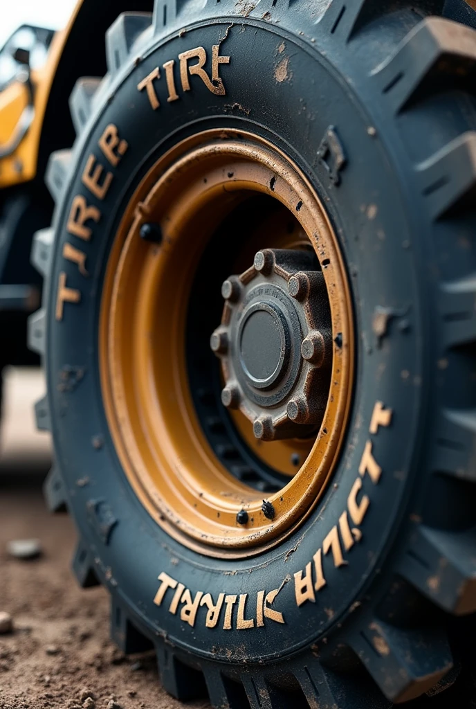 A logo mark saying TIRE TECHNICAL EXPERT on the side of a tire of a large heavy machinery