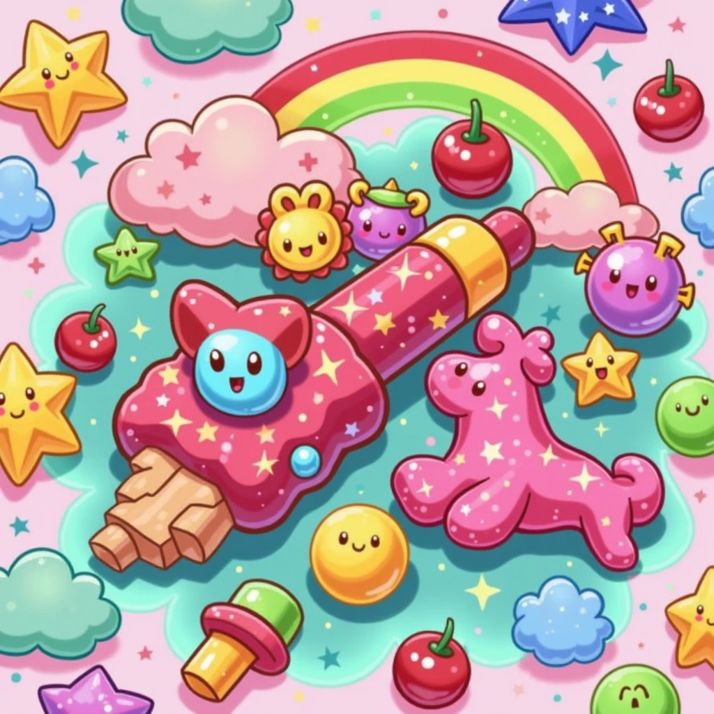 Lots of ToysSparklyCuteMagic ItemsPlastic ToysMagic WandMagic CompactPastel ColorsPop ArtWatercolor Illustration