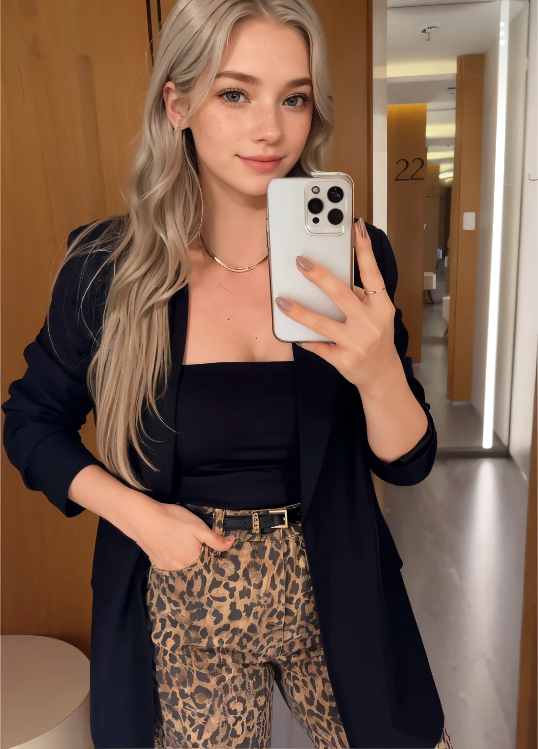 Face of a woman, americana, age 25, pale skin and freckles, grey-eyed, delicate nose, soft and delicate lips, Long Wavy Gray Blonde Hair, Sweet smile, cabelo solto e cheio