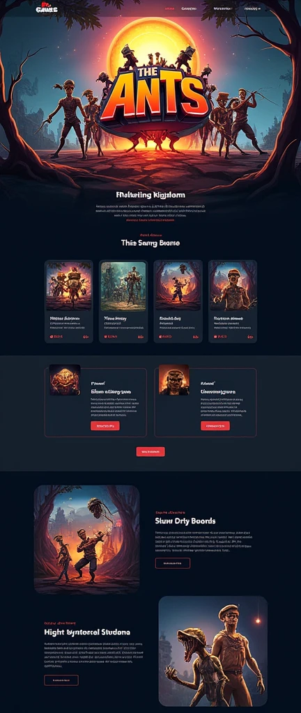 Game enterprise brand official website,reference:dribbble,Behance and other avant-garde web design creativity,High-end typesetting solutions,Advanced typography,Banner picture game font says:The Ants: Underground Kingdom The World's First Ant Strategy Games,Gaming websites,strategy game,3D realistic style