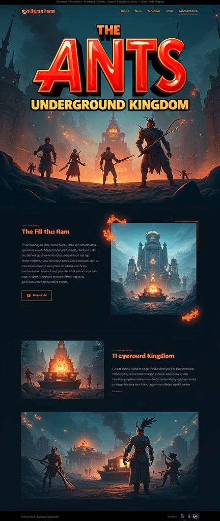 Game enterprise brand official website,reference:dribbble,Behance and other avant-garde web design creativity,High-end typesetting solutions,Advanced typography,Banner picture game font says:The Ants: Underground Kingdom The World's First Ant Strategy Games,Clarity,Sober Web Page,Gaming websites,strategy game,3D realistic style