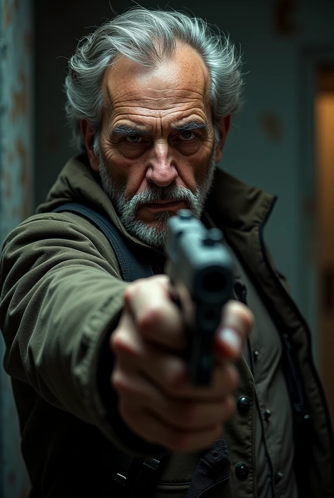 Hey, what about the gun? Turn your hair gray.