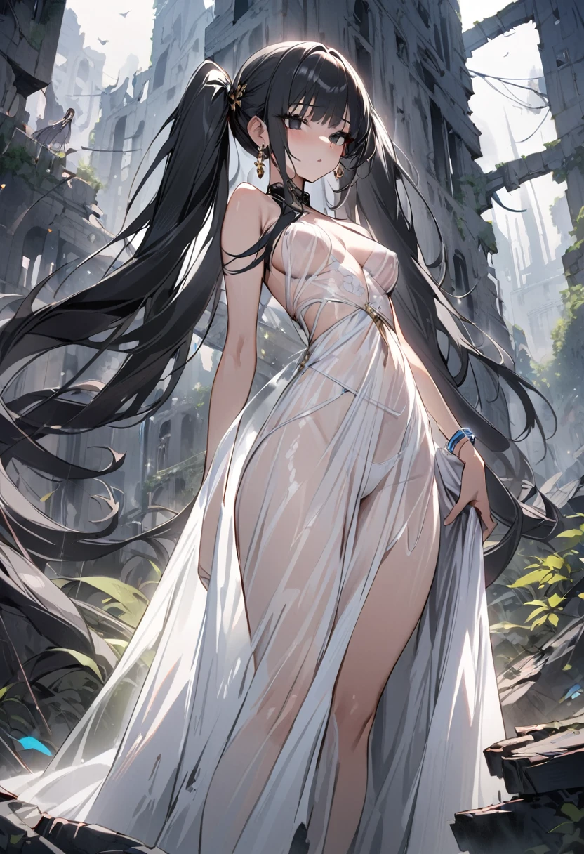 Black Hair,Red Eyes,Carly,Adorable,Teenage Girls,((See-through gorgeous sheer dress in black and purple))),High heels on your feet,Standing on the surface of the sea,Standing on the surface of the sea,whole body,Fingers and arms are not exposed,Background sea,Blue sky and white clouds,,Happy expression,High quality light and shadow,Artistic Sense((Hair Bun))(Very long hair))((Blunt bangs))((Bitch))((tsurime))((Big eyes))((Skinny body))((expensive))(Pale skin))((Botanical Prints))((infant))((Showing nipples under shirt))((Showing her crotch under her skirt))(Pale skin))((Botanical Prints))((infant))((nsfw))((((5 years old)))(((infant)))((Lolita))