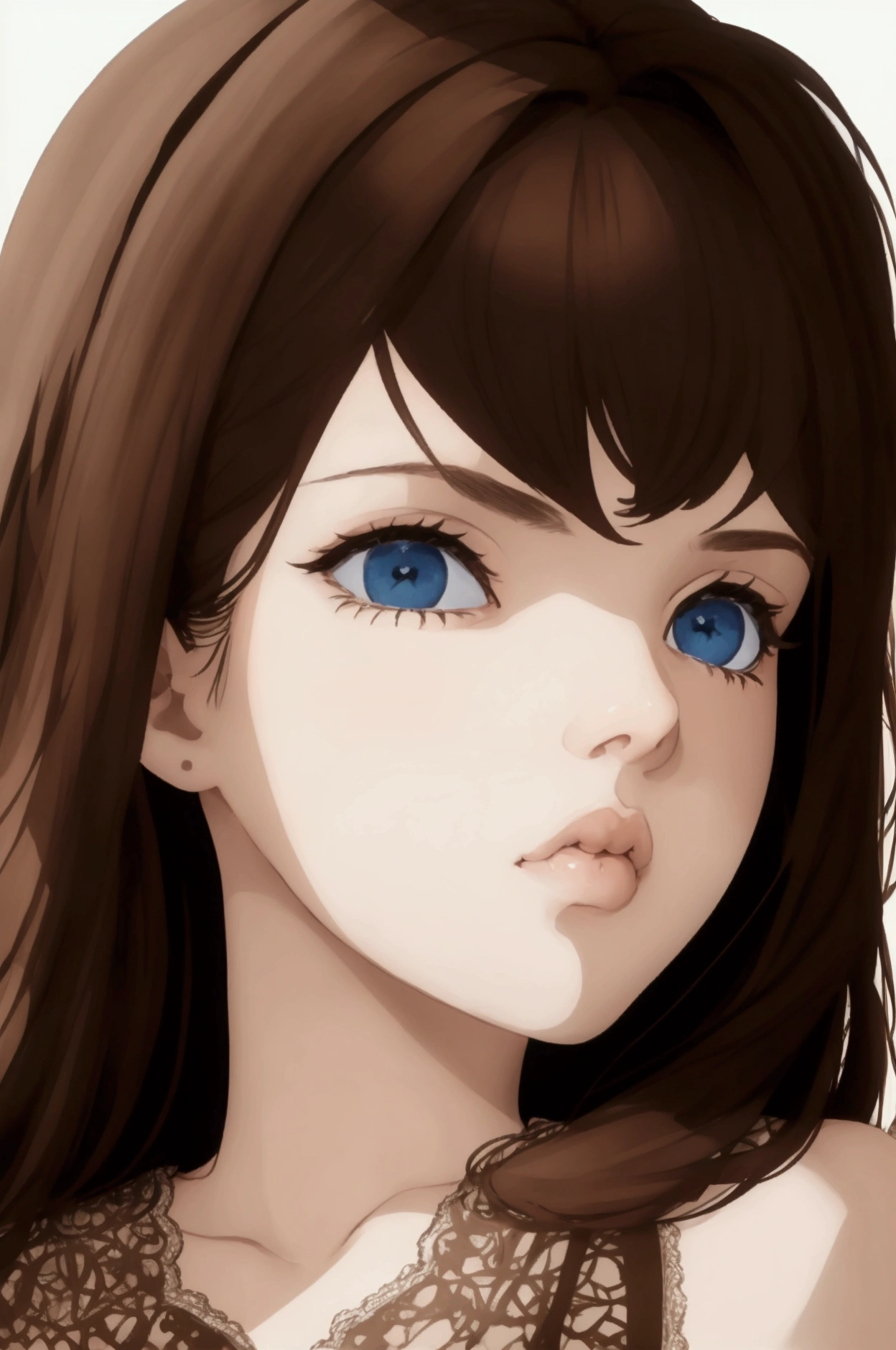 Bedroom、Brown Hair、blue eyes、Pouty lips、