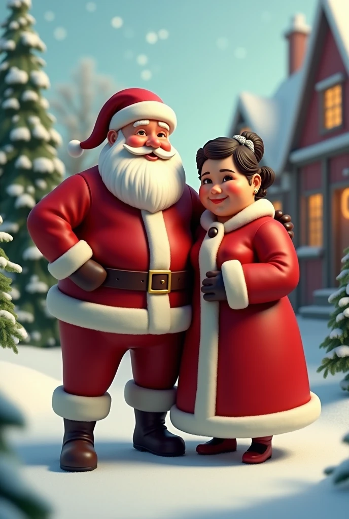 Santa Claus with his chubby wife black hair 