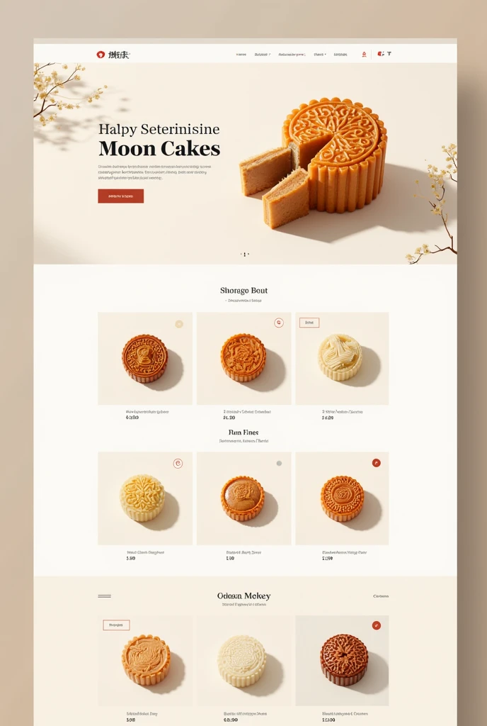 Generate an e-commerce store homepage，Products are mainly moon cakes，Stroke style color matching