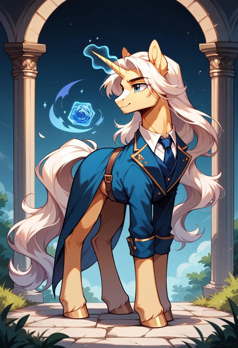 oc commission, mlp fanart, Pony Unicorn, beautiful.Male gender. Full body. Magic. long hair