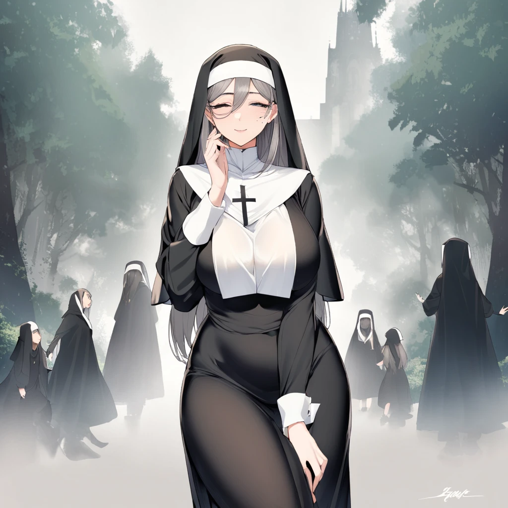 1. beautiful woman, Mole under the eye, a nun, deep silence, The sage appears, calm face, Closed eyelids and beautiful delicate eyelashes, full height, a little plump, 20 years