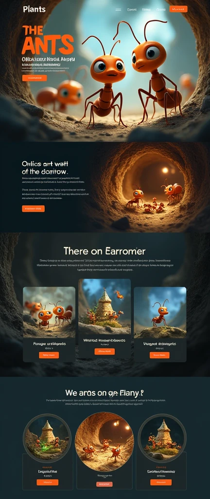Game enterprise brand official website,strategy game,Cute ant subject,Clarity,Sober Web Page,Real Ants,The story of ants,Ant nests,Realistic Ant,Gaming websites,3D realistic style,reference:dribbble,Behance and other avant-garde web design creativity,Novel typography,High-end typesetting solutions,Advanced typography,Banner picture game font says:The Ants: Underground Kingdom The World's First Ant Strategy Games,