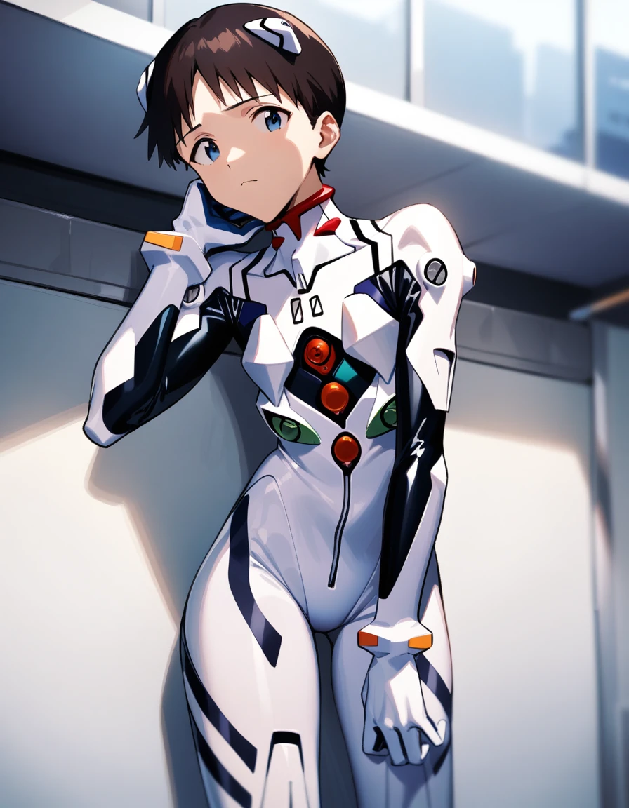 
masterpiece, best quality, very aesthetic, absurdres,1boy, male focus, ikari shinji, neon genesis evangelion,plugsuit, pilot suit,looking at viewer