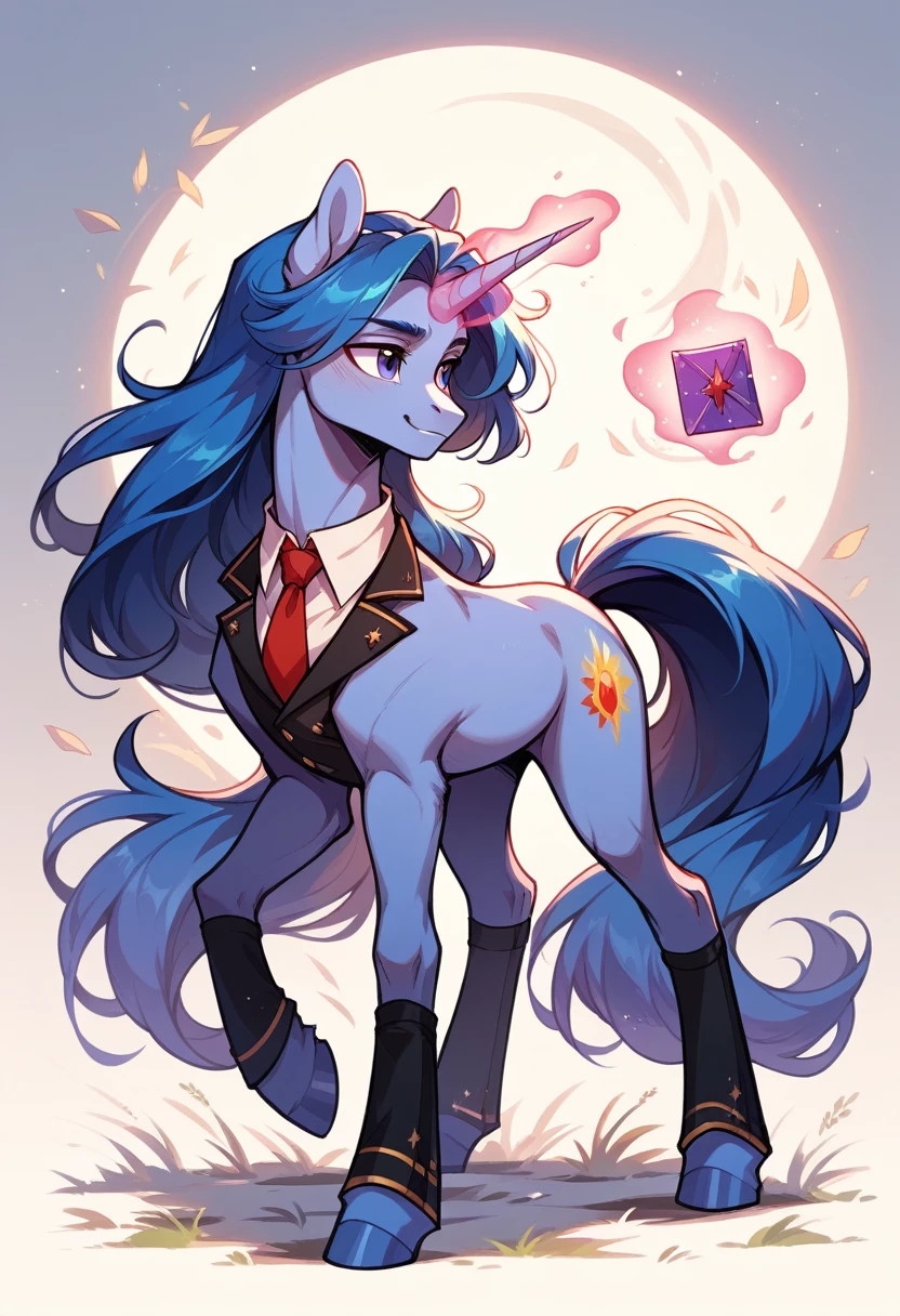 oc commission, mlp fanart, Pony Unicorn, beautiful.Male gender. Full body. Magic. long hair