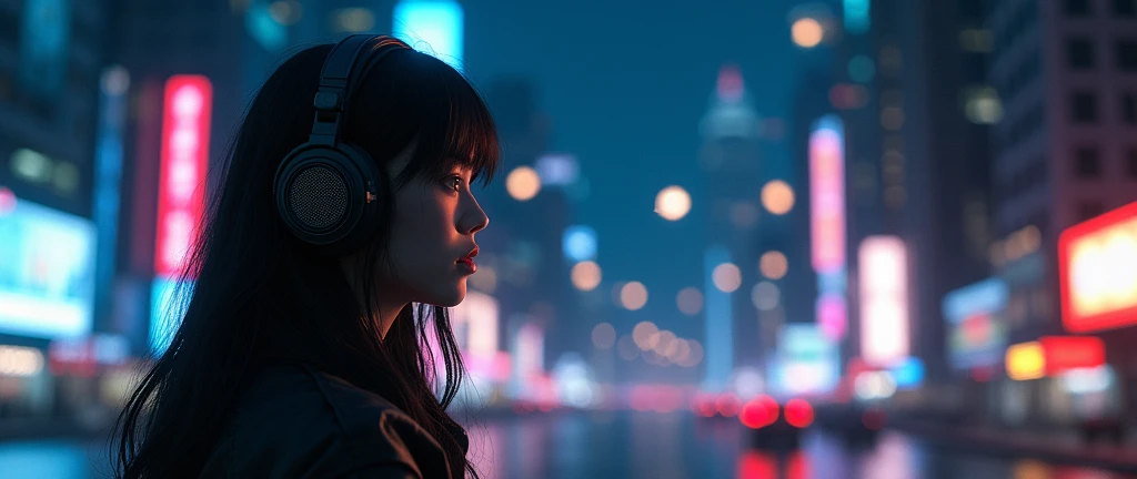 girl　City　Night Headphones　