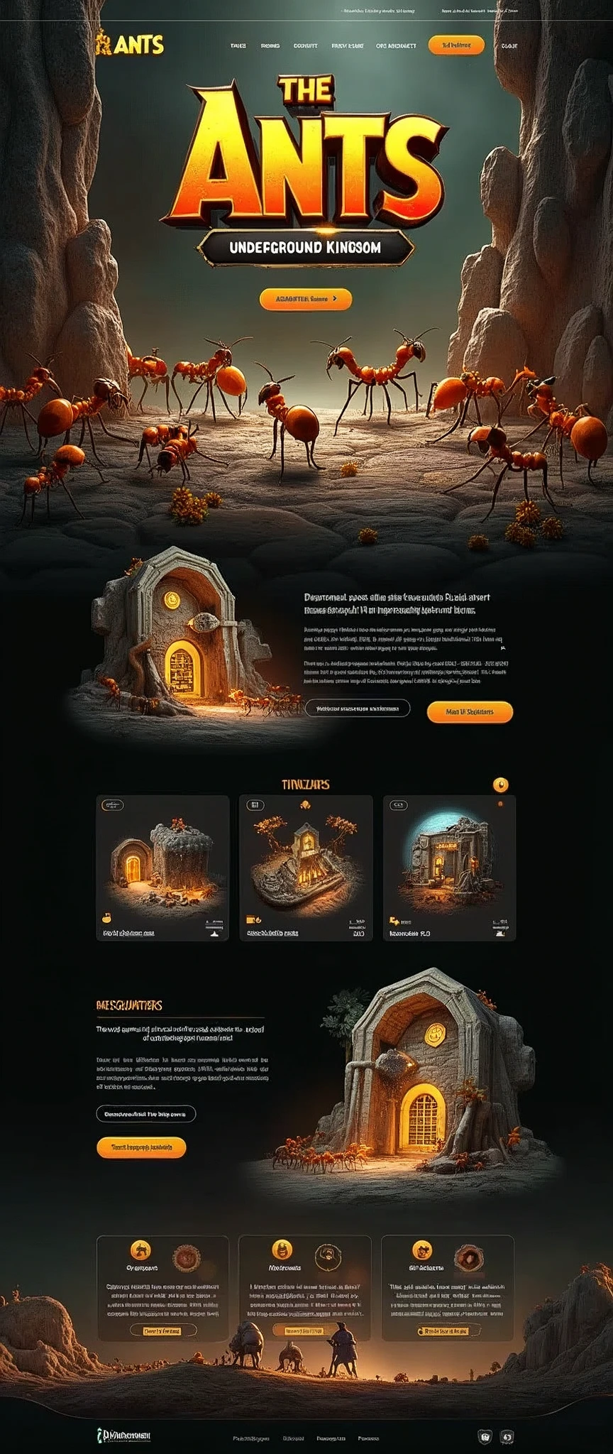 Game enterprise brand official website,strategy game,Little Ant Kingdom,Clarity,Sober Web Page,Real Ants,The story of ants,Ant nests,Realistic Ant,Gaming websites,3D realistic style,reference:dribbble,Behance and other avant-garde web design creativity,Novel typography,High-end typesetting solutions,Advanced typography,Banner picture game font says:The Ants: Underground Kingdom The World's First Ant Strategy Games,