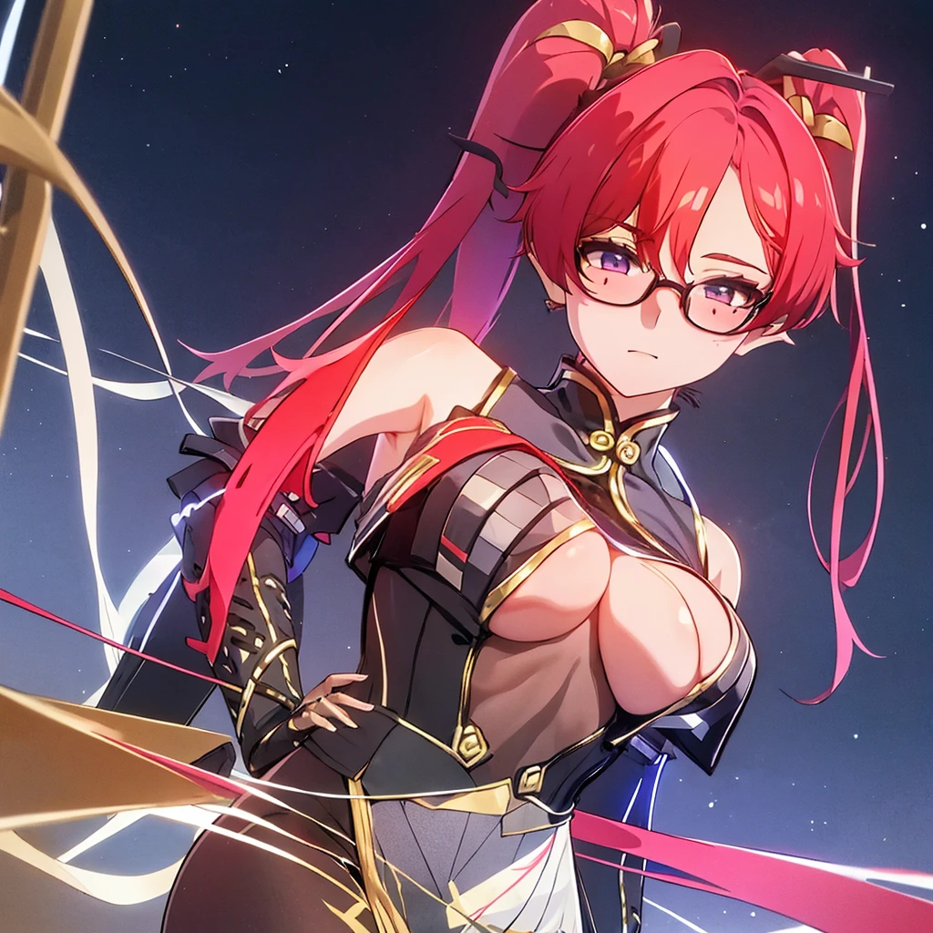 Zhezhi, twintails, multicolored hair, glasses, hair ribbon, chinese clothes, white pantyhose,