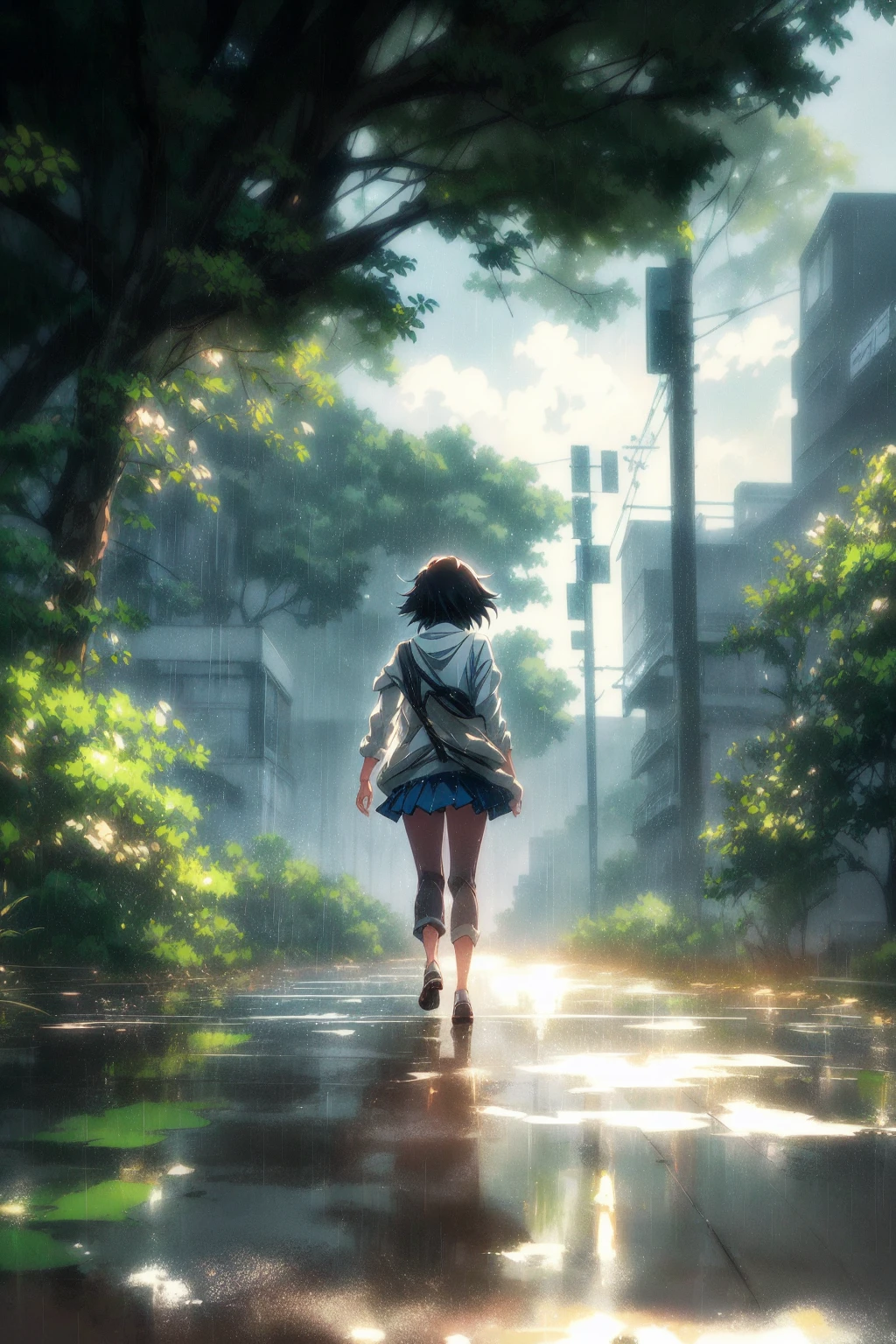 anime girl walking in the rain, makoto shinkai cyril rolando, in style of makoto shinkai, ( ( makoto shinkai ) ), style of makoto shinkai, makoto shinkai. —h 2160, anime. by makoto shinkai, studio glibly makoto shinkai, makoto shinkai. digital render