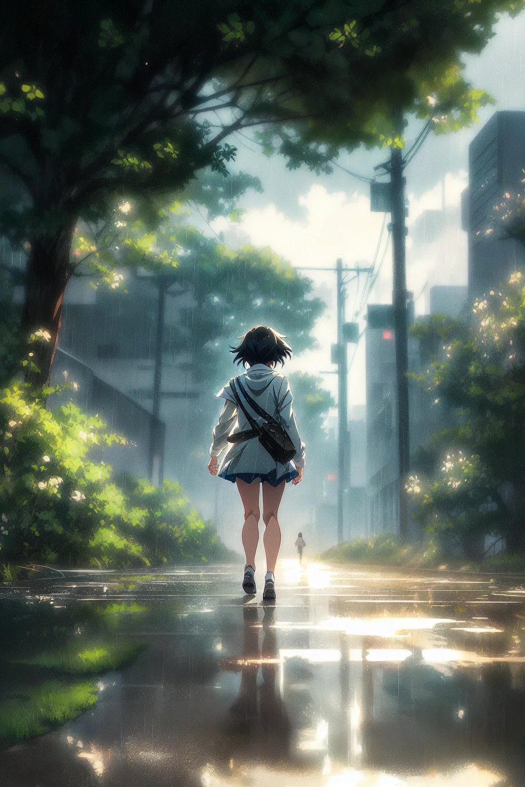 anime girl walking in the rain, makoto shinkai cyril rolando, in style of makoto shinkai, ( ( makoto shinkai ) ), style of makoto shinkai, makoto shinkai. —h 2160, anime. by makoto shinkai, studio glibly makoto shinkai, makoto shinkai. digital render