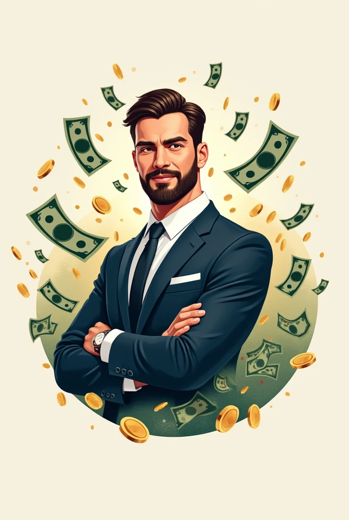 Professional Logo for my business my business name is Business Talks And in background business man with lots of money