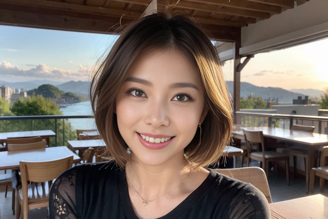（Realistic:1.1）,(masterpiece,Highest quality)，8k,(49 years old), 53 years old, ベリーslimボディ、slimカップル、Tight waist,Upper Body,full-course dinner、wine 、Amazing view of the sunset sky and clouds、Perfect ???????, Brown Hair, short hair,Random Hairstyles,((Highly detailed face and eyes:1.2))，Perfect golden ratio face，Long sleeve shirt、dress,(smile:1.2)、Shortcuts、cute、(Realistic, Intricate details:1.2), A bright smile、short hair,Bright Face、赤wine 、Appetizers、Italian food、wine bottle、Champagne、スパークリングwine、(slimな顔), (The body is slim), (Brown Hair), (Shortcuts),  Upper Body, 白wine, slim, wineグラス, 