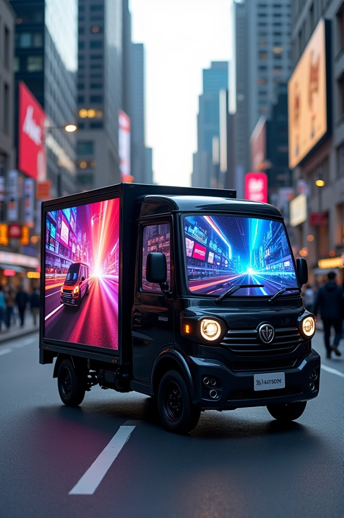 Led display road show van in mahindra supro mini truck blak body with led screen on street