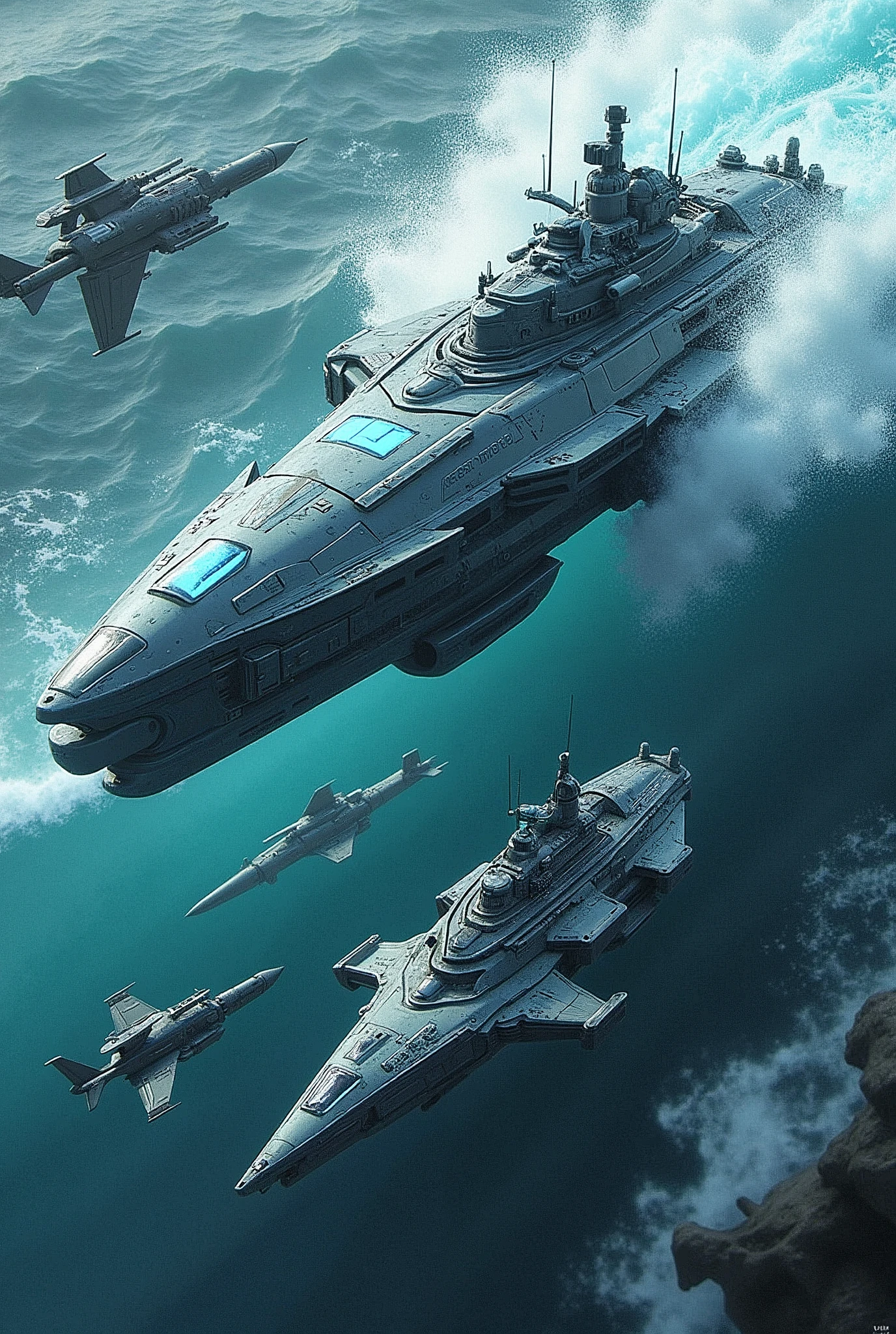 Ocean-inspired technology weapons and planes and ships 