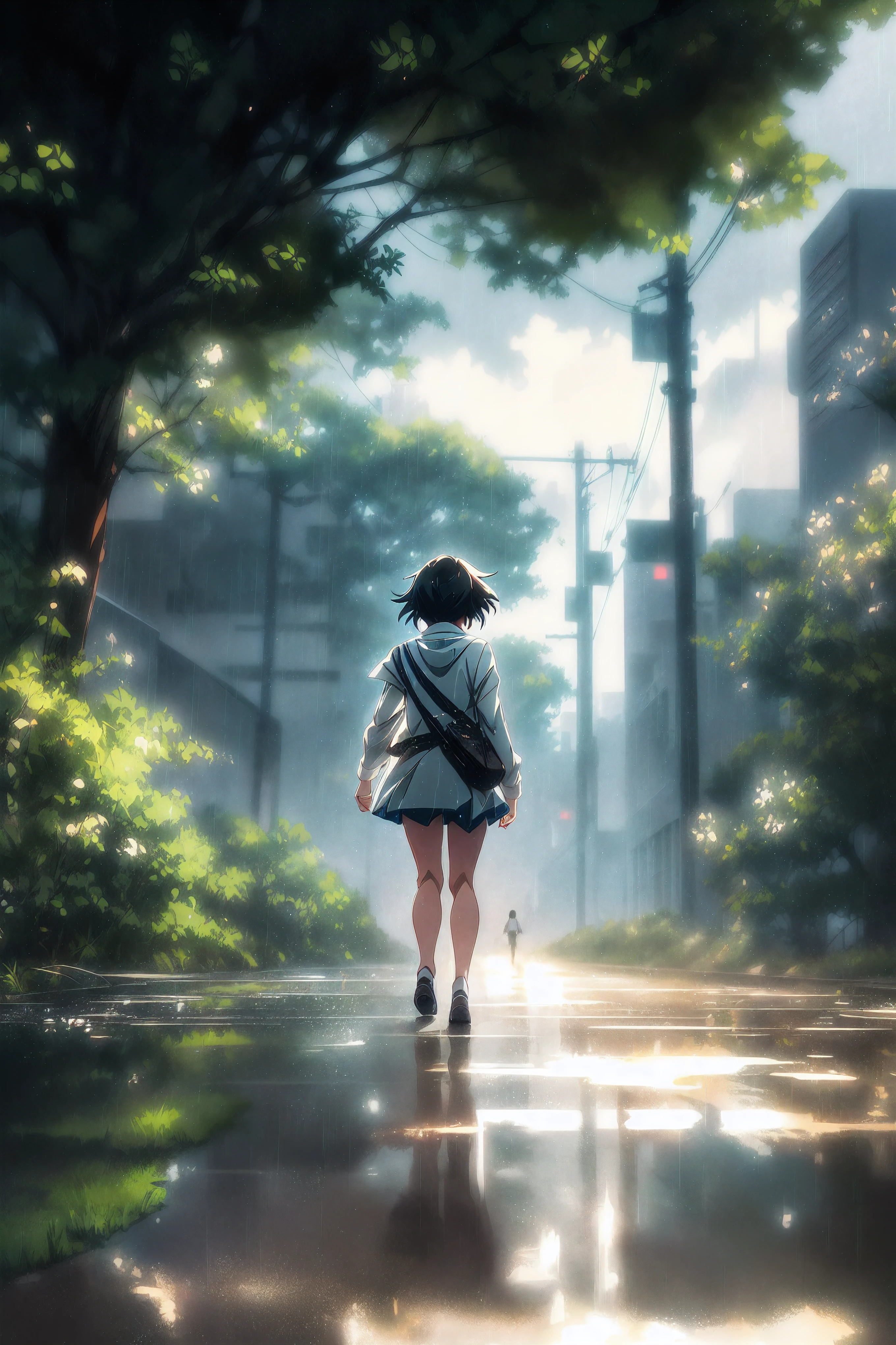 anime girl walking in the rain, makoto shinkai cyril rolando, in style of makoto shinkai, ( ( makoto shinkai ) ), style of makoto shinkai, makoto shinkai. —h 2160, anime. by makoto shinkai, studio glibly makoto shinkai, makoto shinkai. digital render