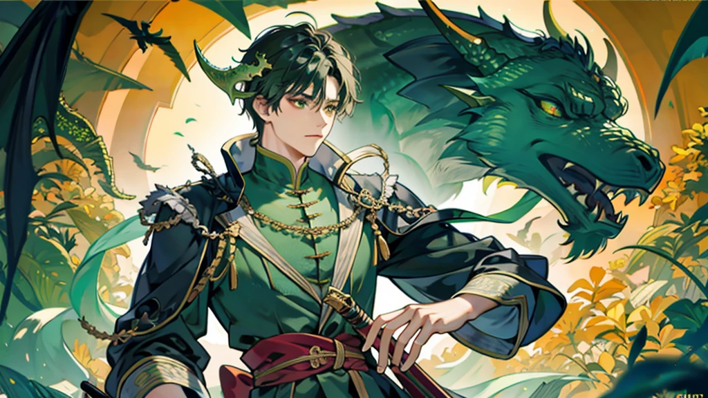 dark green dragon,no human
