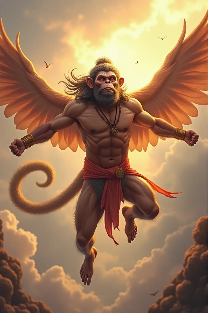 Bhagavan Hanuman ji ,big long body ,vanar tail, back side flying pic