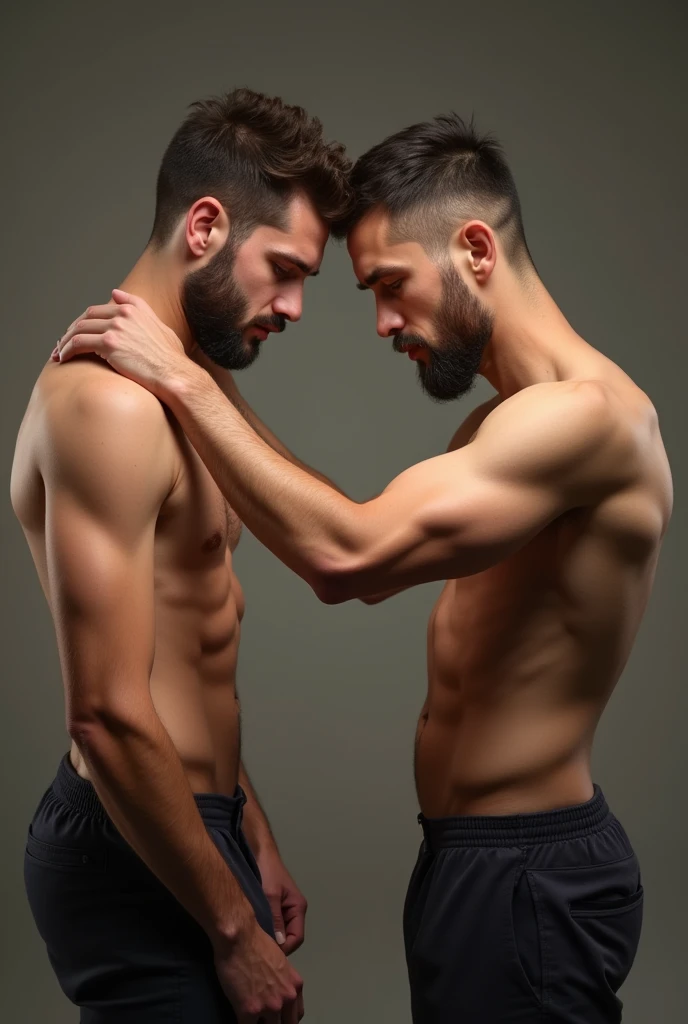 Two young men touching their penises 