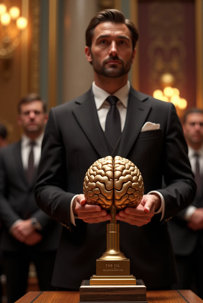 The Neurosurgeon in Formal attire 
receiving award and the award should be in shape of brain....and the Name on the Award should be THE OG NEUROSURGEON