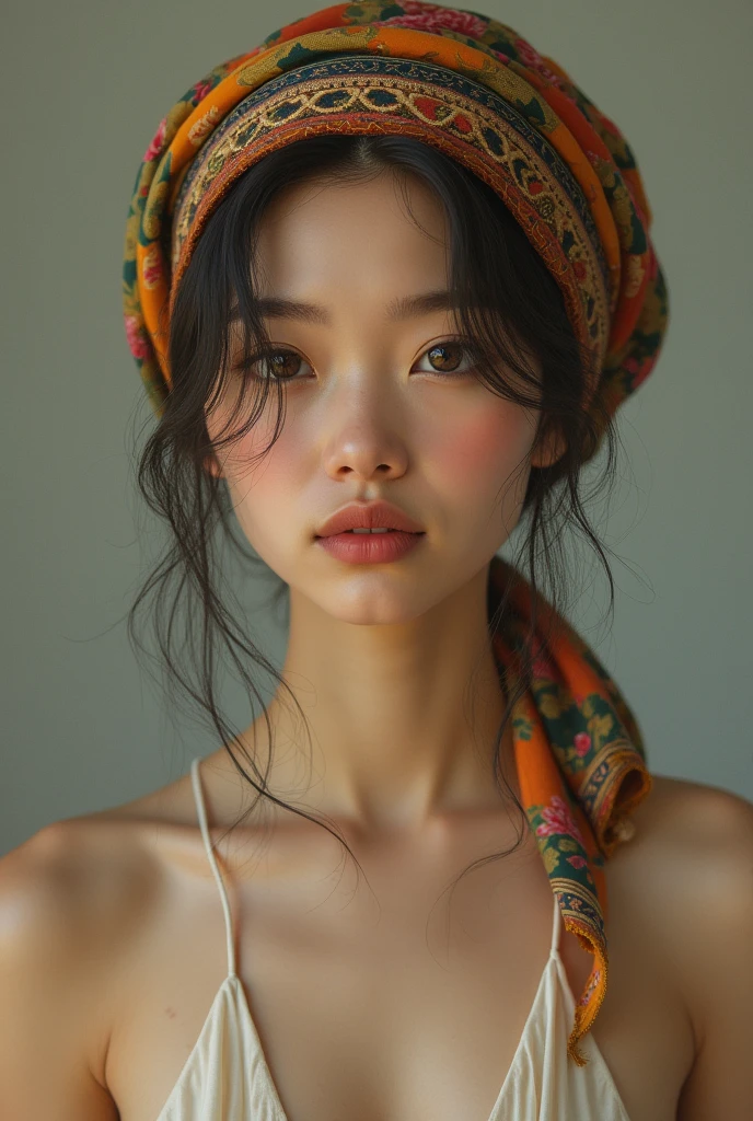 Naked breast girl with headscarf
