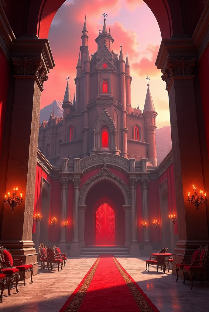 realistic fantasy red interior castle