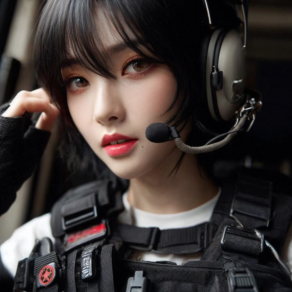 A close-up of a woman with black hair, karina from aespa, Retrato de karina from aespa, karina from aespa, karina from aespa, South Korean popular makeup, karina from aespa, Retrato de karina from aespa, Pastel pink skin tone, karina from aespa, popular korean makeup.