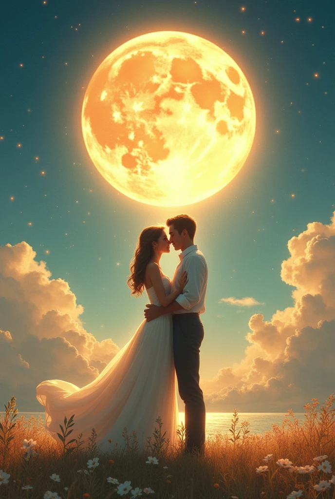 sun and moon with couple background