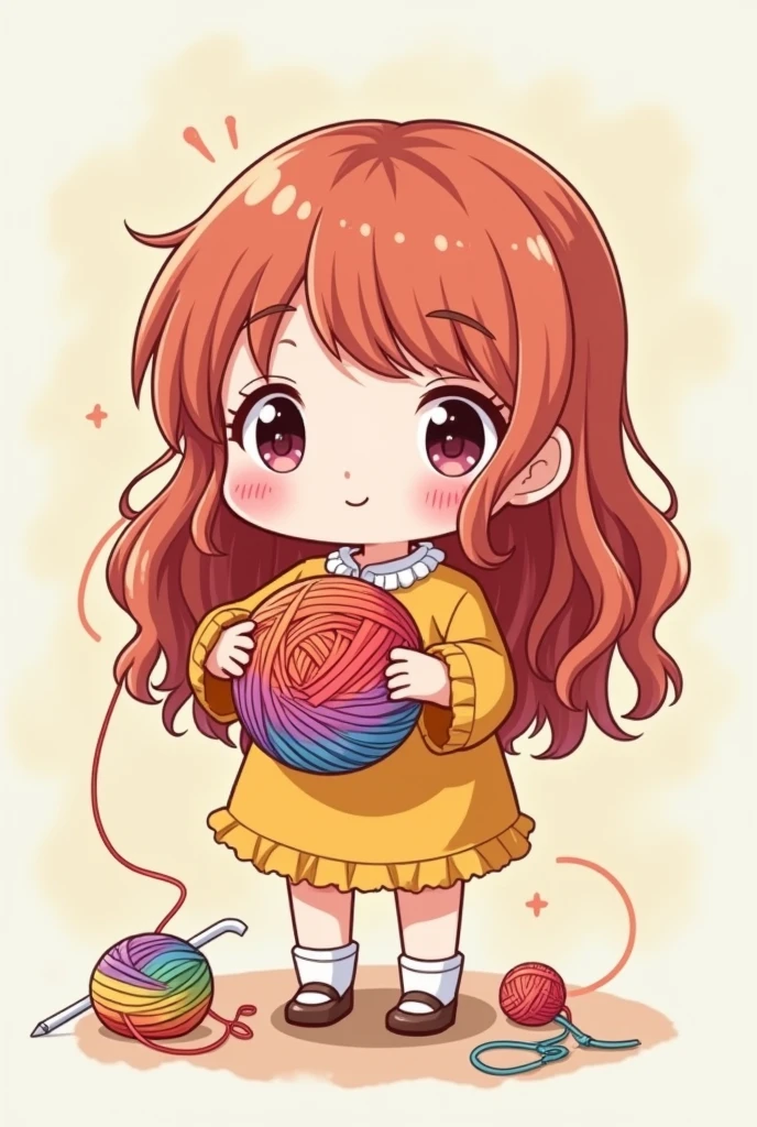 create image of chibi kawaii girl holding a crochet yarn

